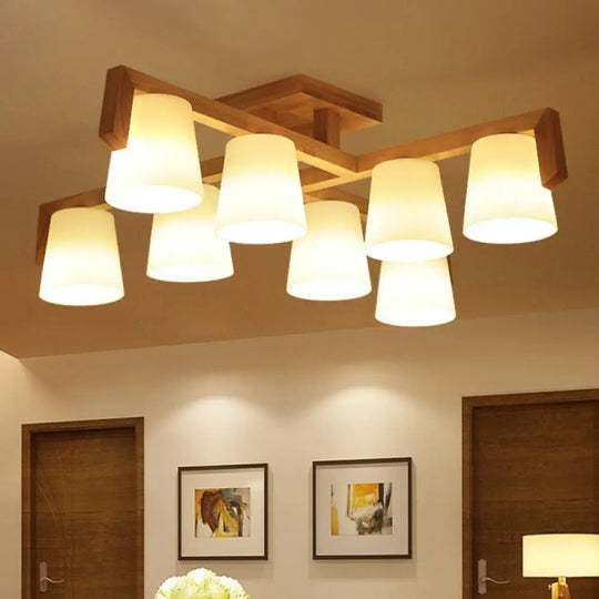 Minimalist Wood & Ivory Glass Ceiling Lamp For Bedroom 8 /