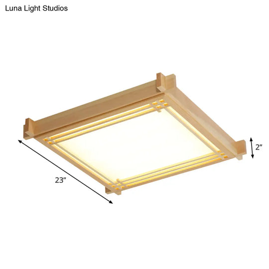 Minimalist Wood Oblong Led Ceiling Light In Beige - 3 Sizes (14/19.5/23) Warm/White