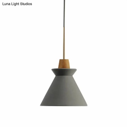 Minimalist Wood Pendant Hanging Light: 1-Head Conical Cement Shade For Dining Room