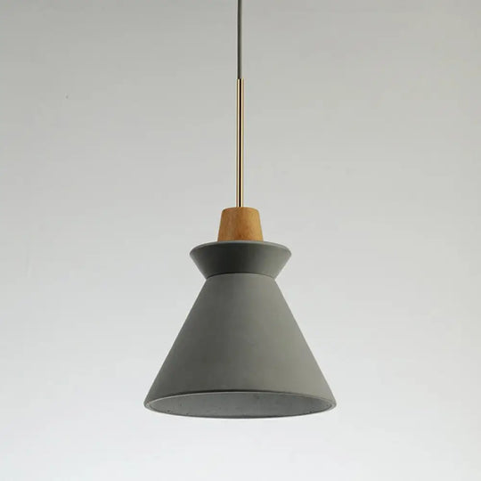 Minimalist Wood Pendant Hanging Light: 1-Head Conical Cement Shade For Dining Room Grey / 8