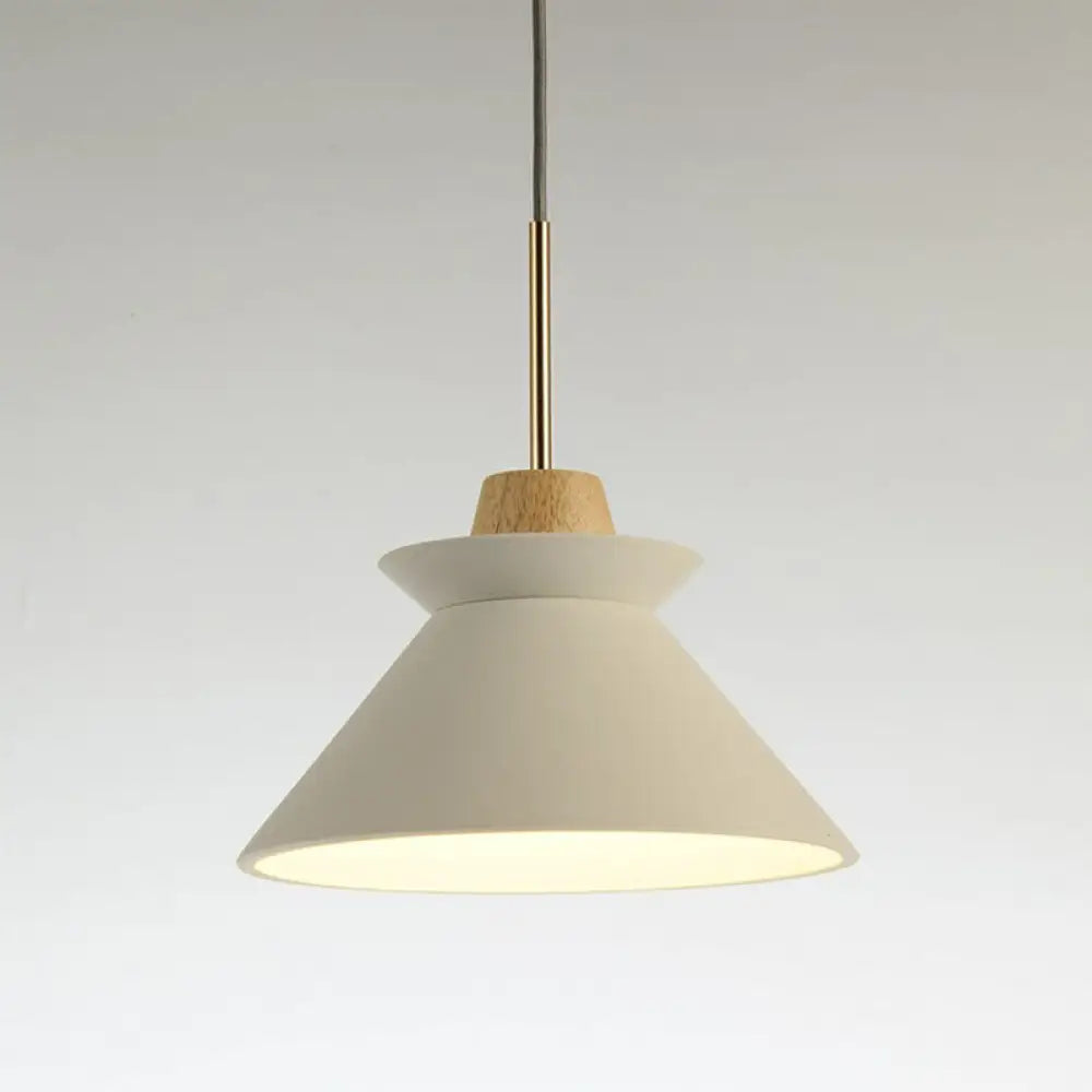 Minimalist Wood Pendant Hanging Light: 1-Head Conical Cement Shade For Dining Room White / 8