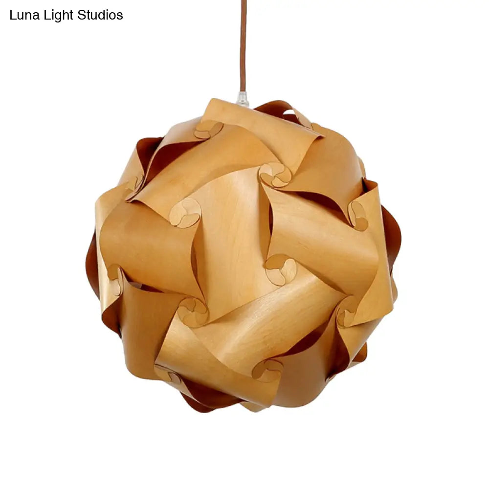 Minimalist Wood Pendant Light Kit - Pieced Globe Dinette Drop Design In Light-Brown (1 Bulb)