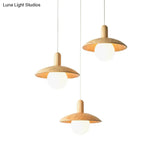Minimalist Wood Pendant Light with 3 Bulbs for Restaurants Funnel Shade Hanging Fixture