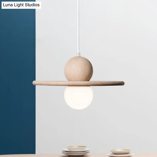 Minimalist Wood Plate Pendant Ceiling Light - Single Head Beige Hanging Lamp For Dining Room