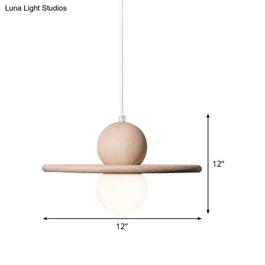 Minimalist Wood Plate Pendant Ceiling Light - Single Head Beige Hanging Lamp For Dining Room