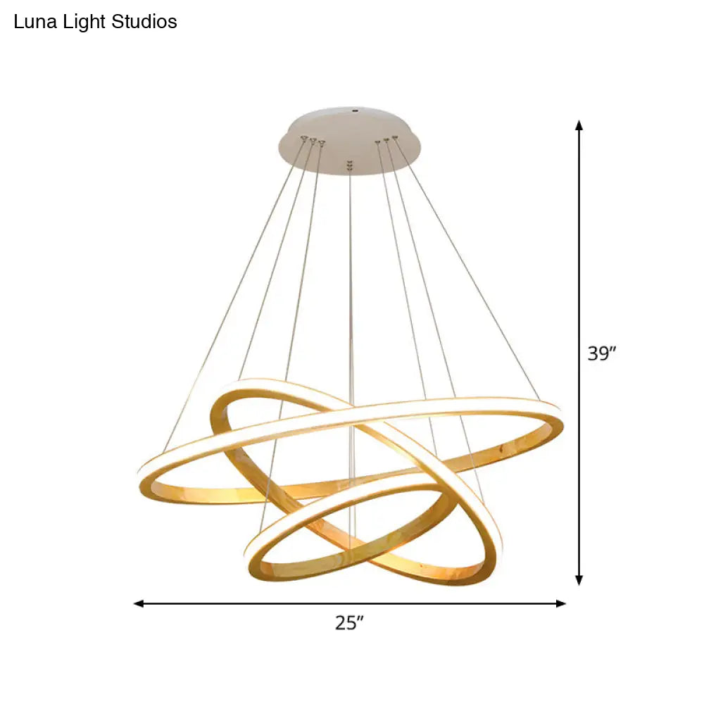 Minimalist Wood Rings Chandelier Pendant Light – Beige Led 21’/25’ Width