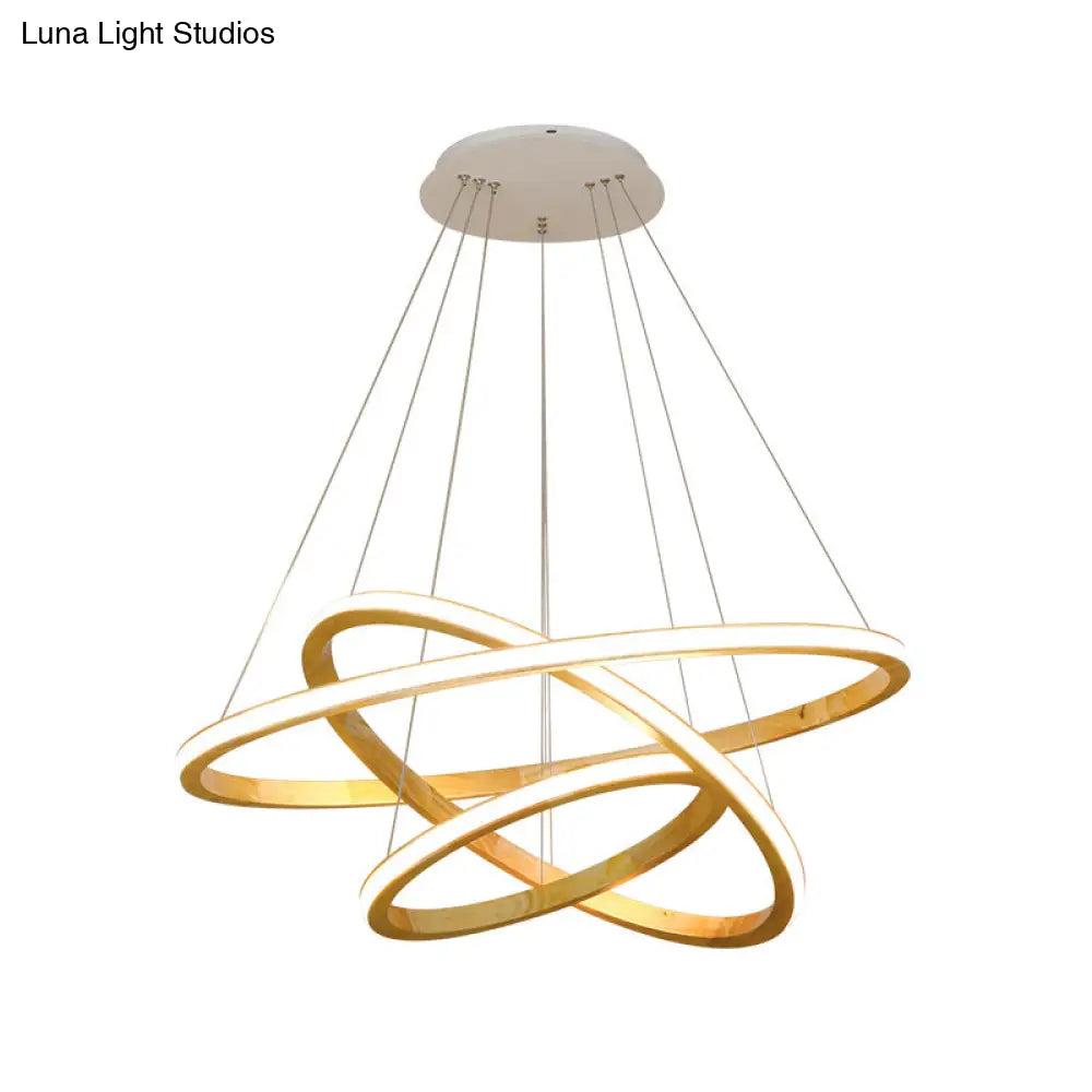 Minimalist Wood Rings Chandelier Pendant Light – Beige Led 21’/25’ Width