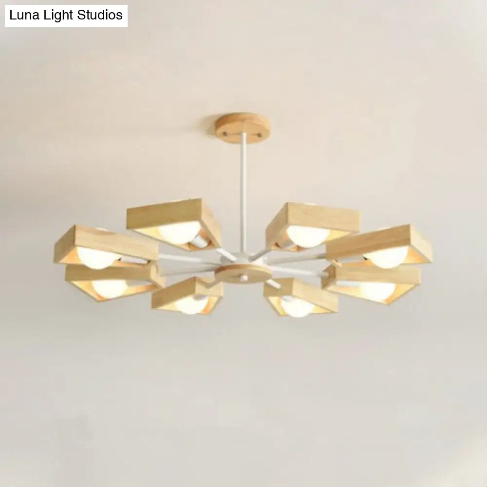 Minimalist Trapezoid Suspension Light: Living Room Chandelier With Light Wood Frame 8 / White