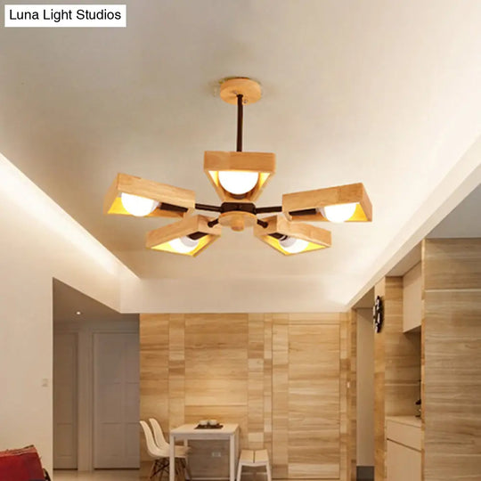 Minimalist Wood Suspension Chandelier For Living Room - Trapezoid Frame Design