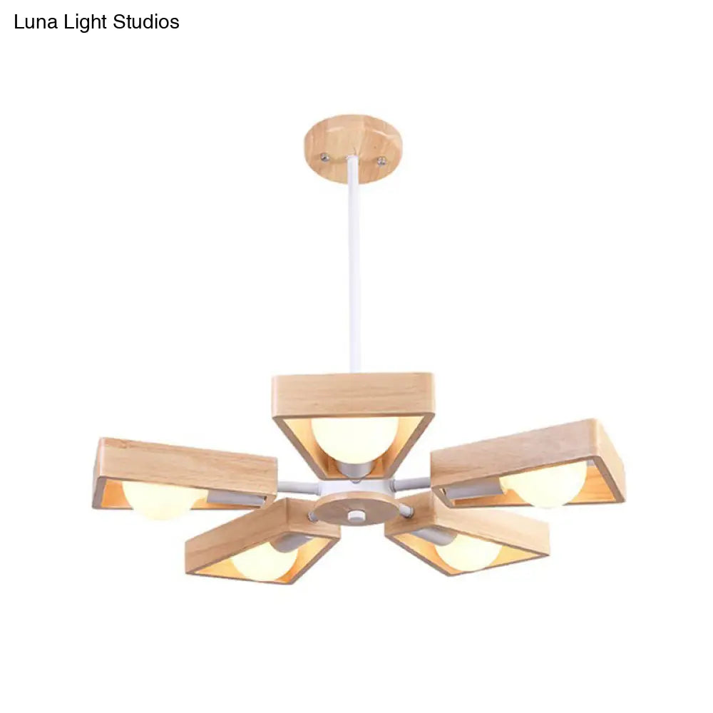 Minimalist Trapezoid Suspension Light: Living Room Chandelier With Light Wood Frame