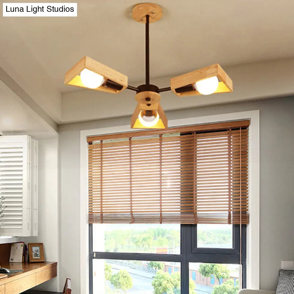 Minimalist Trapezoid Suspension Light: Living Room Chandelier With Light Wood Frame 3 / Black