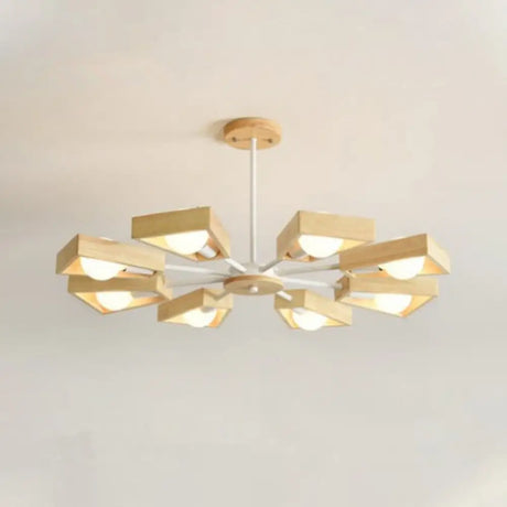 Minimalist Wood Suspension Chandelier For Living Room - Trapezoid Frame Design 8 / White
