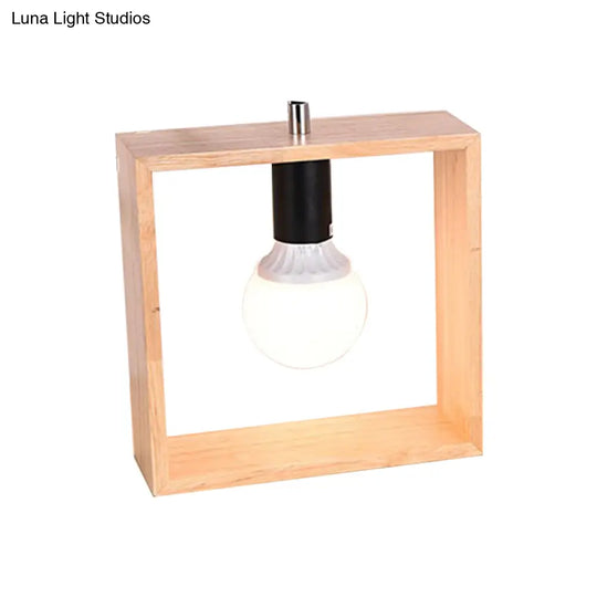 Minimalist Wood Table Lamp With Square Frame - Bedside Nightstand Light Single Bulb Design