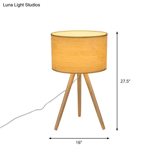 Minimalist Wood Tripod Bedside Table Lamp With Fabric Shade - 1 Bulb Night Light