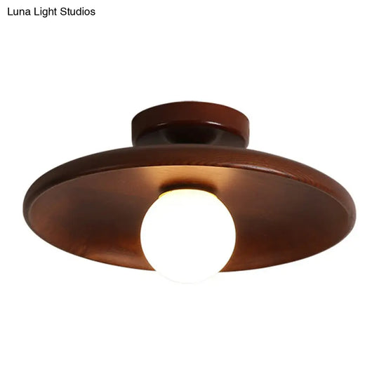 Minimalist Wooden Flush Mount Ceiling Lamp- Shallow Bowl Shape 1 Head- Perfect For Aisles