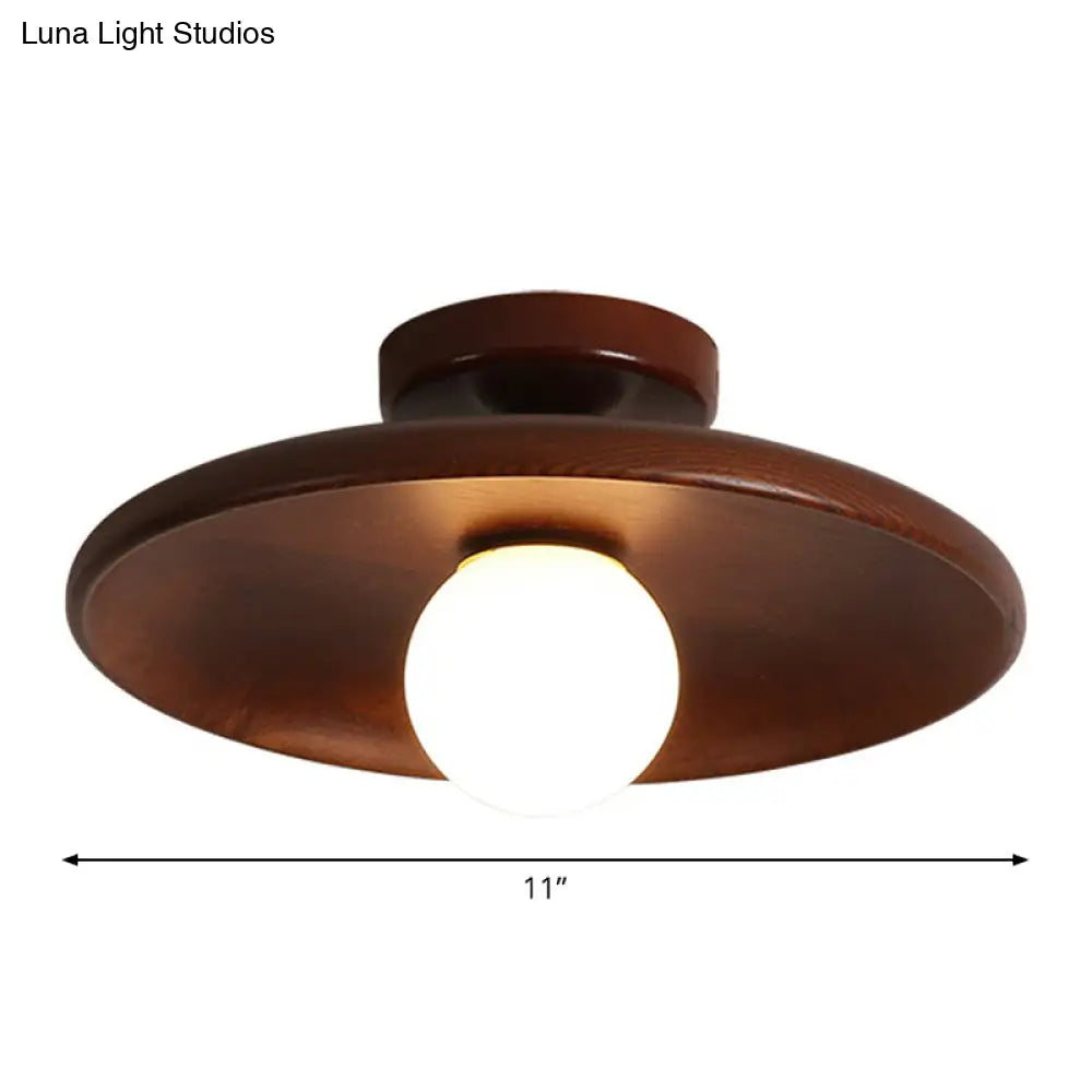 Minimalist Wooden Flush Mount Ceiling Lamp- Shallow Bowl Shape 1 Head- Perfect For Aisles