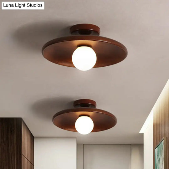 Minimalist Wooden Flush Mount Ceiling Lamp- Shallow Bowl Shape 1 Head- Perfect For Aisles