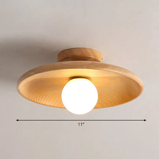 Minimalist Wooden Flush Mount Ceiling Lamp- Shallow Bowl Shape 1 Head- Perfect For Aisles Wood