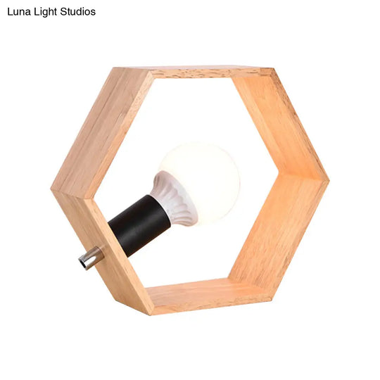 Minimalist Wooden Hexagon Nightstand With Naked Bulb Lighting