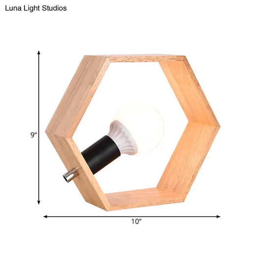 Minimalist Wooden Hexagon Nightstand With Naked Bulb Lighting