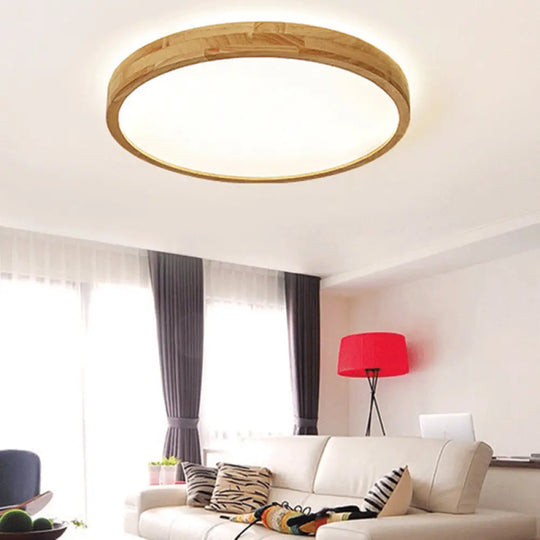 Minimalist Wooden Led Ceiling Mount Fixture Wood / White