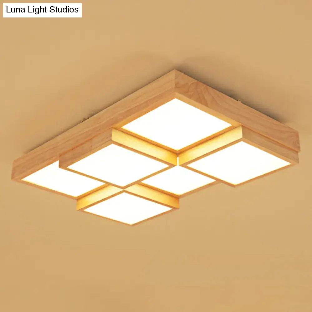 Minimalist Wooden Led Flush Mount Ceiling Light For Living Room - Check Fixture