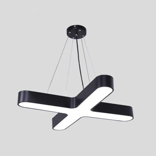 Minimalist X-Shaped Led Pendant Light For Restaurants - Acrylic Ceiling Hang Lamp Black / Large