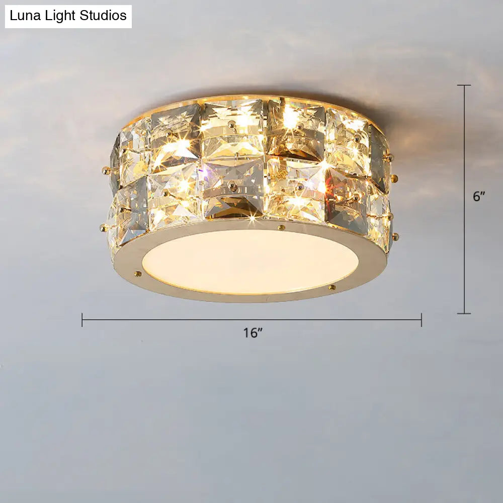 Minimalistcrystal Drum Ceiling Mount Led Light For Bedroom Clear / 16