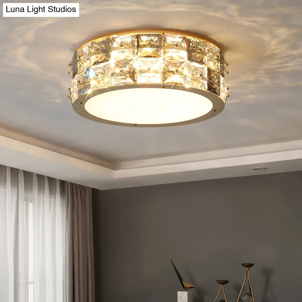 Minimalistcrystal Drum Ceiling Mount Led Light For Bedroom