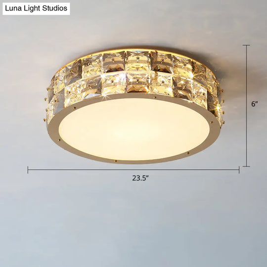 Minimalistcrystal Drum Ceiling Mount Led Light For Bedroom Clear / 23.5