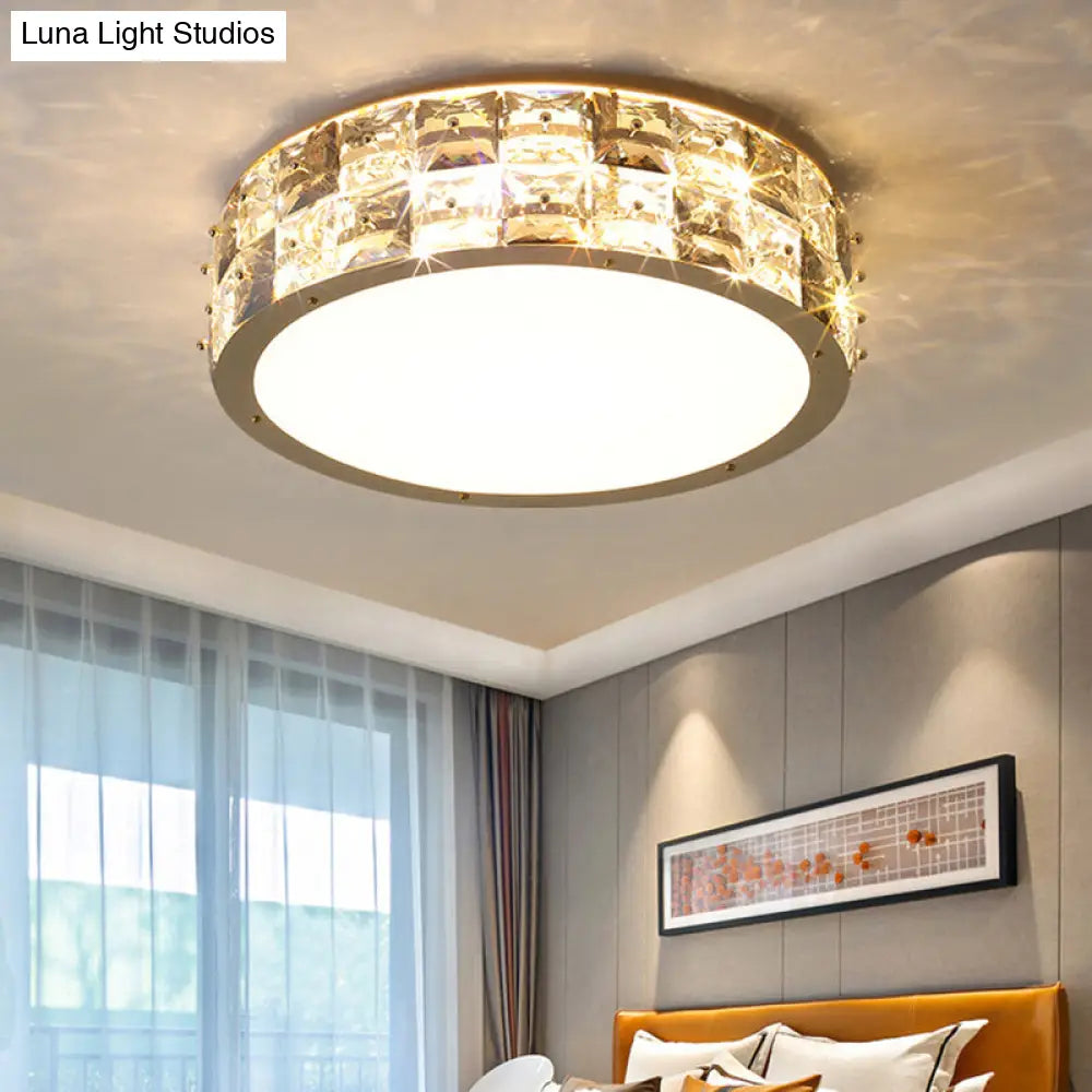 Minimalistcrystal Drum Ceiling Mount Led Light For Bedroom