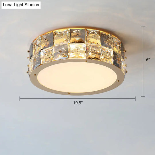 Minimalistcrystal Drum Ceiling Mount Led Light For Bedroom Clear / 19.5