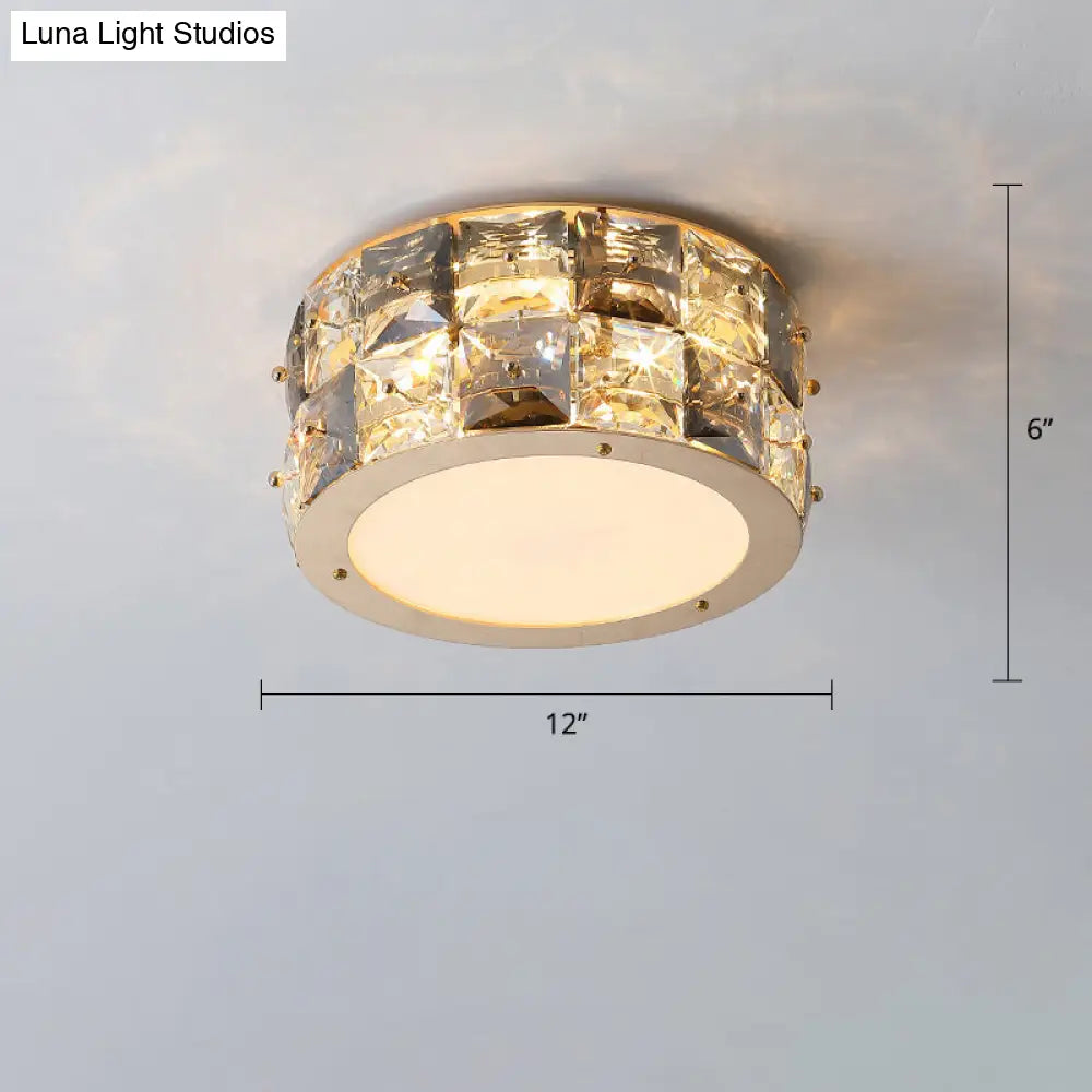 Minimalistcrystal Drum Ceiling Mount Led Light For Bedroom Clear / 12