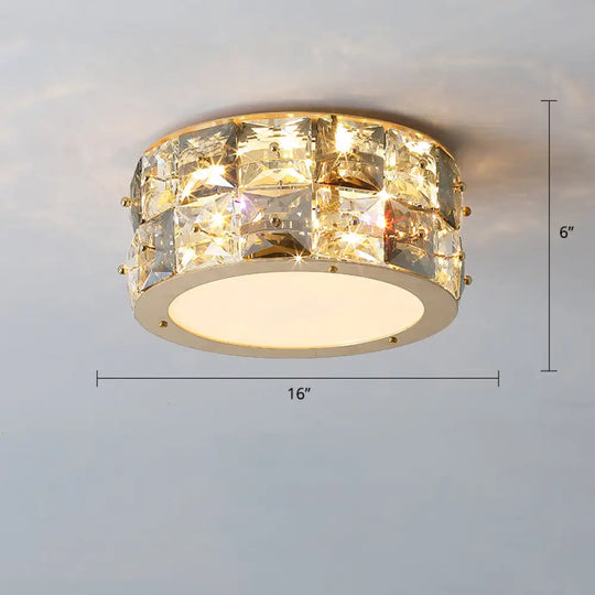 Minimalistcrystal Drum Ceiling Mount Led Light For Bedroom Clear / 16’