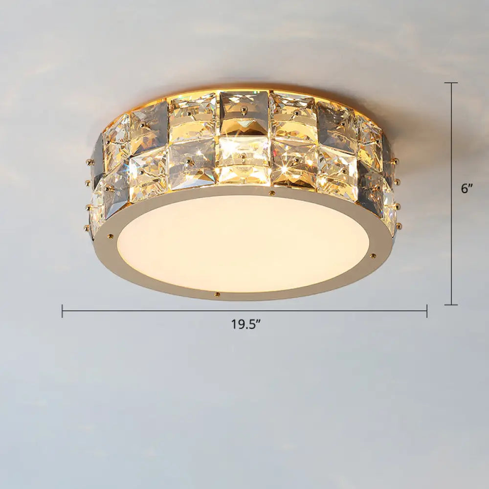 Minimalistcrystal Drum Ceiling Mount Led Light For Bedroom Clear / 19.5’