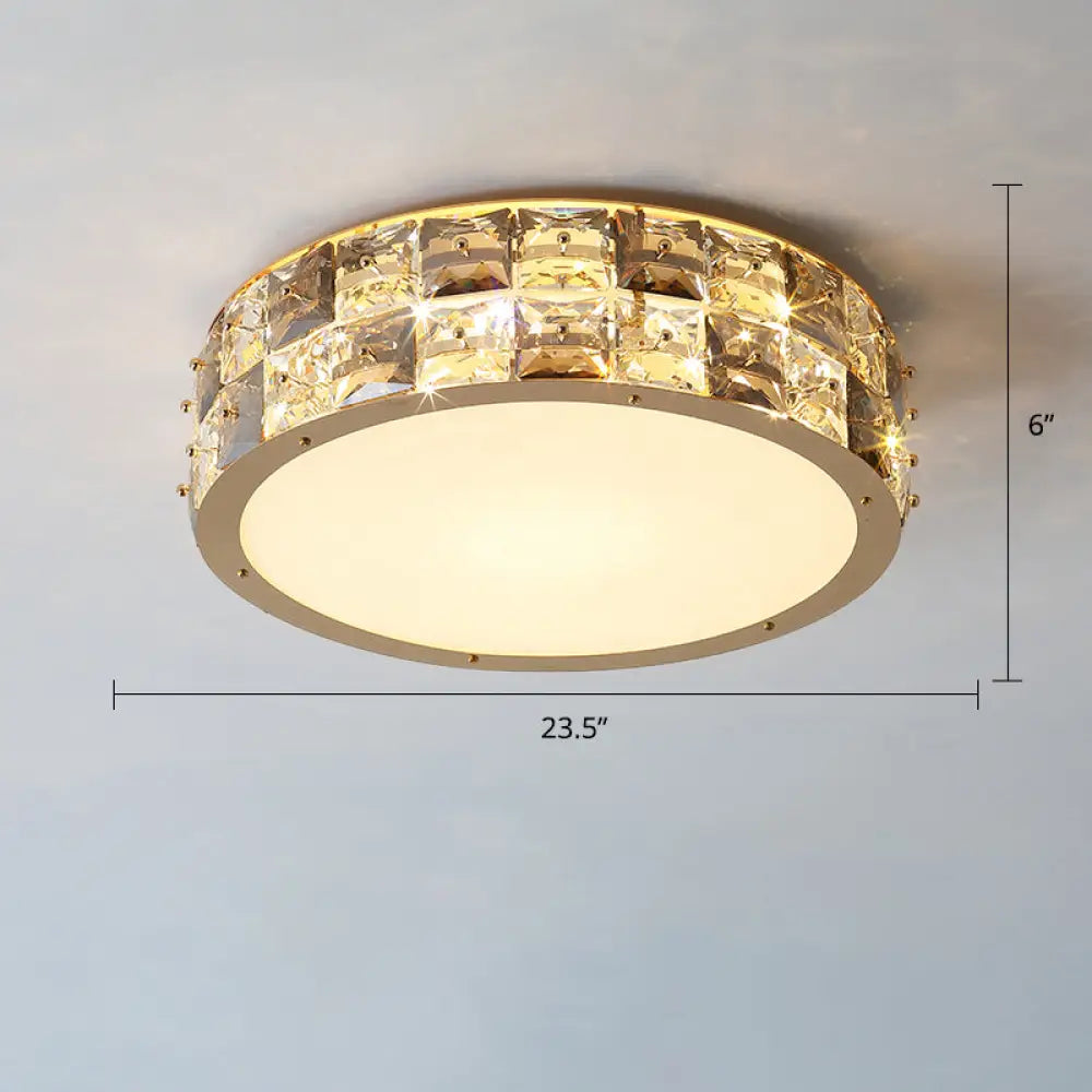 Minimalistcrystal Drum Ceiling Mount Led Light For Bedroom Clear / 23.5’