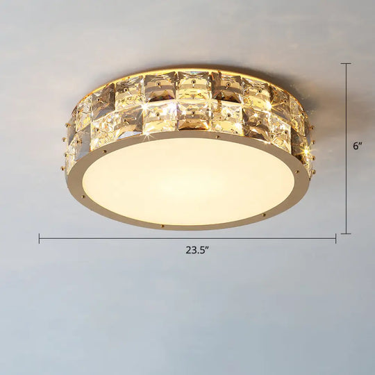 Minimalistcrystal Drum Ceiling Mount Led Light For Bedroom Clear / 23.5’