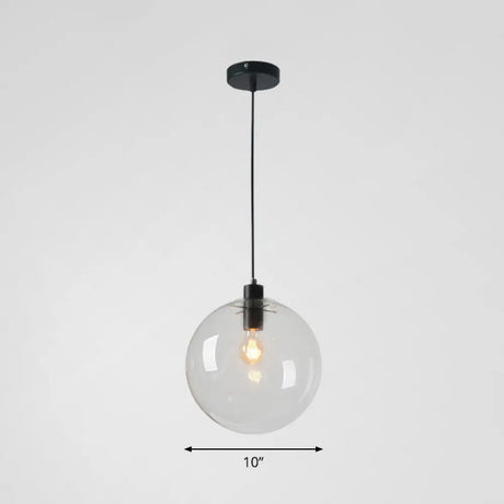 Minimalistic 1-Light Black Pendant Light Fixture - Clear Glass Globe Design For Restaurants / 10’ A