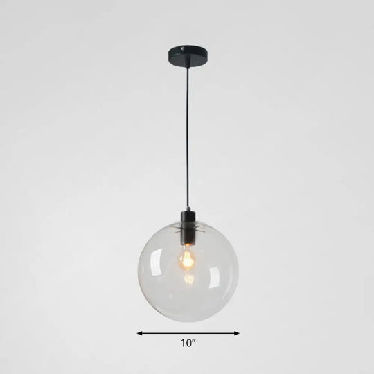 Minimalistic 1-Light Black Pendant Light Fixture - Clear Glass Globe Design For Restaurants / 10’ A