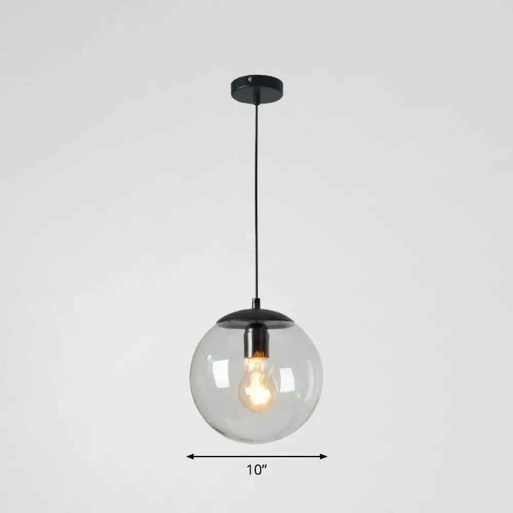 Minimalistic 1-Light Black Pendant Light Fixture - Clear Glass Globe Design For Restaurants / 10’ B