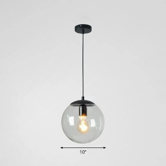 Minimalistic 1-Light Black Pendant Light Fixture - Clear Glass Globe Design For Restaurants / 10’ B