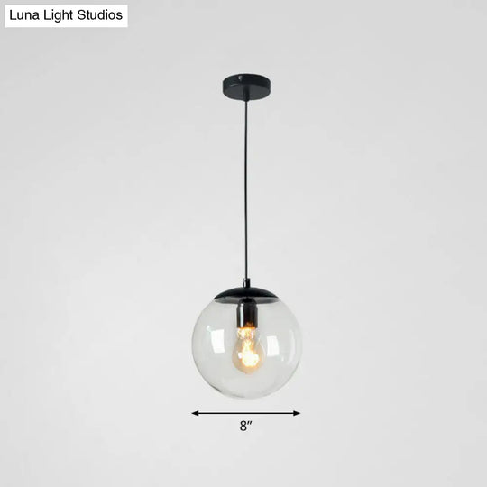 Minimalist Clear Glass Globe Pendant Light For Restaurants Black / 8 B