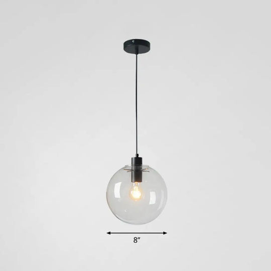 Minimalistic 1-Light Black Pendant Light Fixture - Clear Glass Globe Design For Restaurants / 8’ A