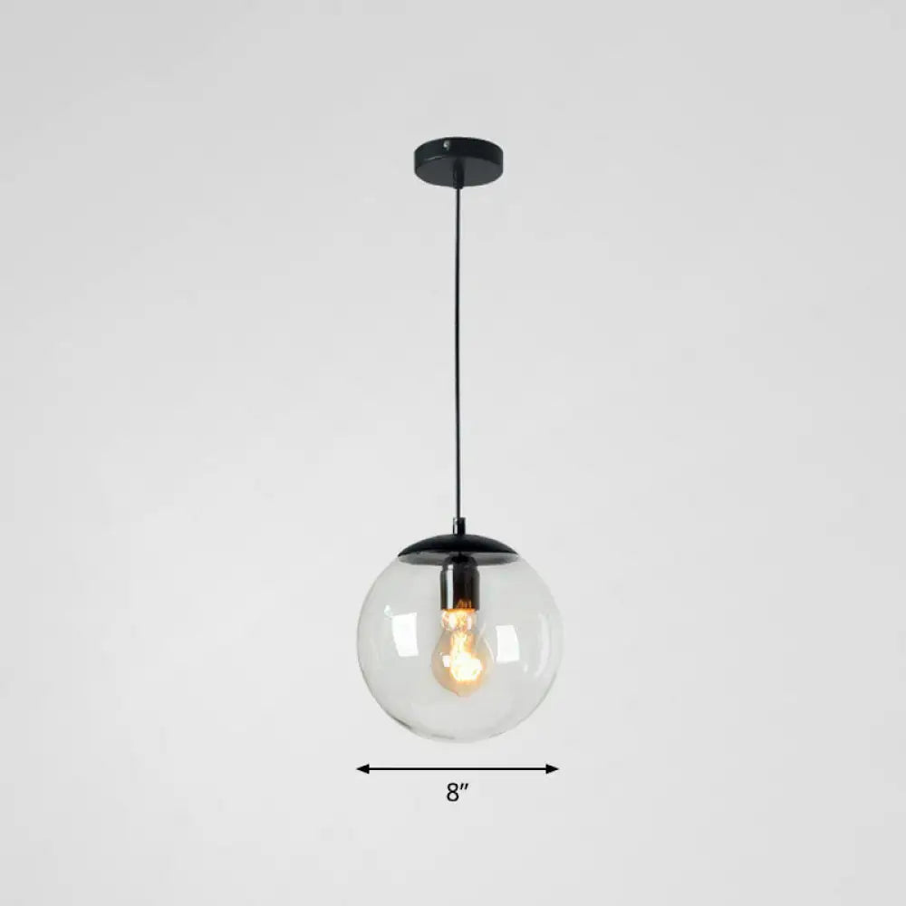 Minimalistic 1-Light Black Pendant Light Fixture - Clear Glass Globe Design For Restaurants / 8’ B