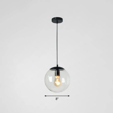 Minimalistic 1-Light Black Pendant Light Fixture - Clear Glass Globe Design For Restaurants / 8’ B