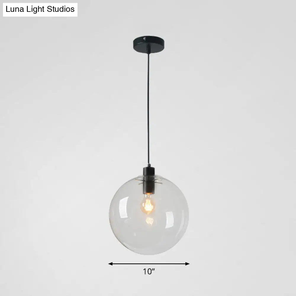 Minimalist Clear Glass Globe Pendant Light For Restaurants Black / 10 A