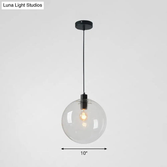 Minimalist Clear Glass Globe Pendant Light For Restaurants Black / 10 A