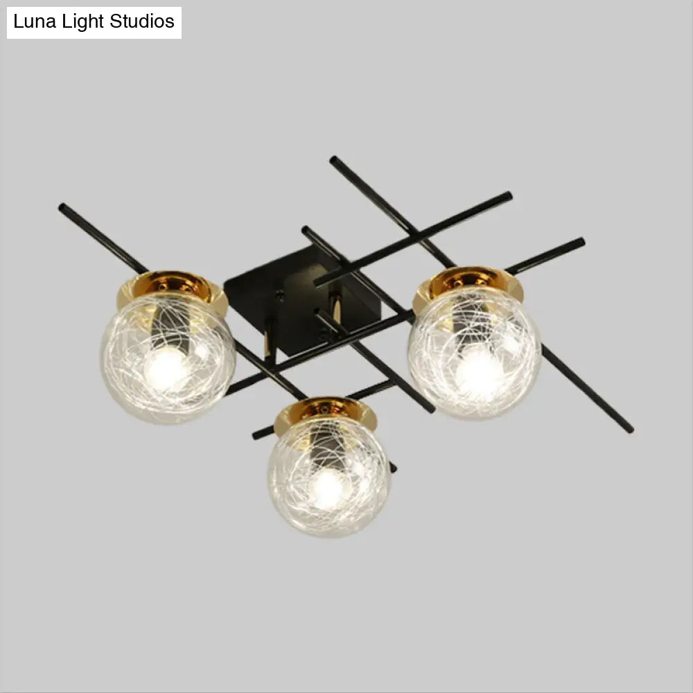 Minimalistic 3-Head Semi-Flush Ceiling Light With Clear/Smoke Gray Glass For Bedroom