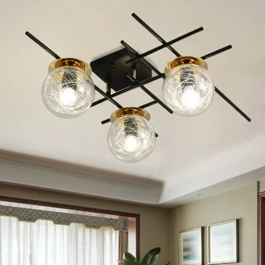 Minimalistic 3 - Head Semi - Flush Ceiling Light With Clear/Smoke Gray Glass For Bedroom Clear