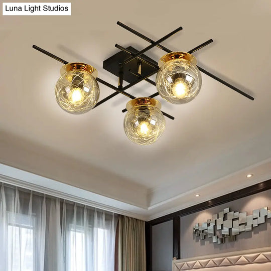 Minimalistic 3-Head Semi-Flush Ceiling Light With Clear/Smoke Gray Glass For Bedroom Smoke